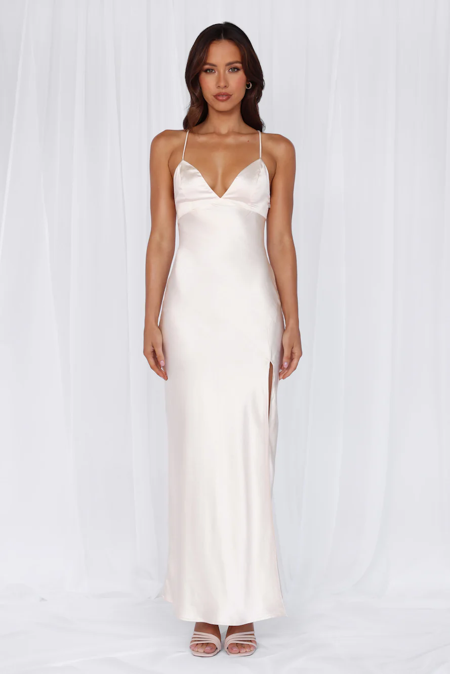 The Sophia Satin Maxi Dress Pearl