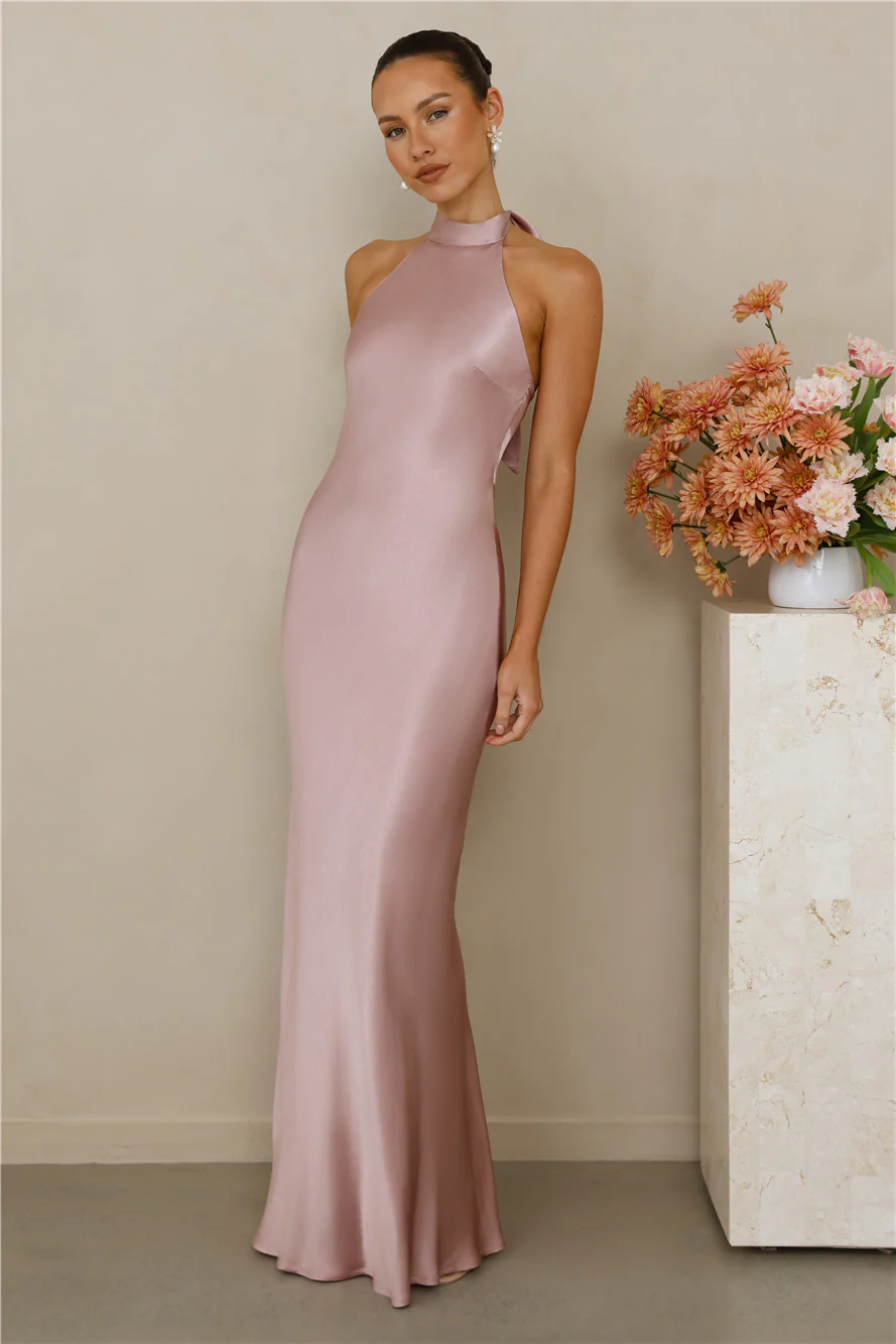 The Cleo Halter Satin Maxi Dress Dusty Pink