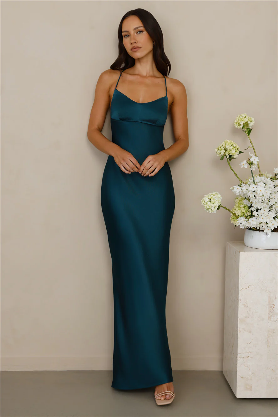 The Samara Satin Maxi Dress Teal