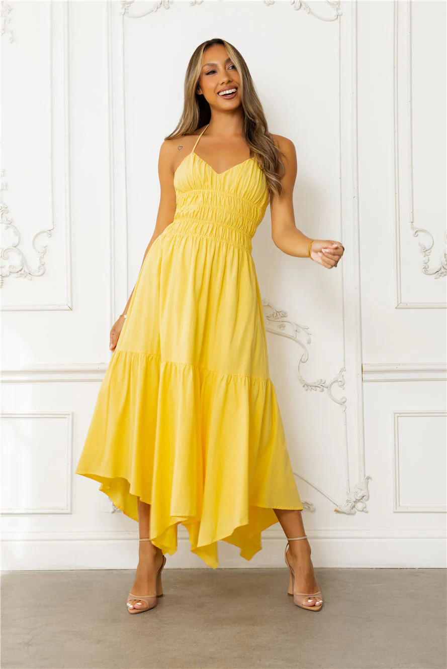 Sundrenched Escapes Halter Maxi Dress Yellow