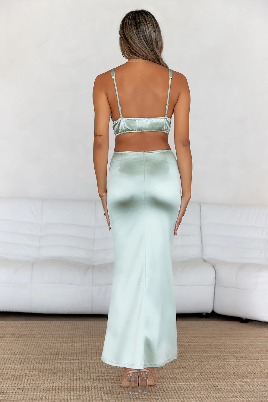 Sunset Views Satin Midi Dress Sage