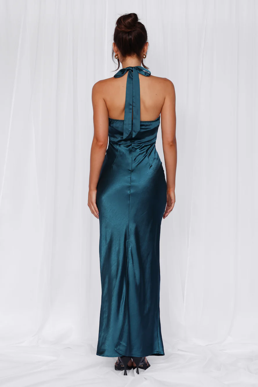 The Cleo Halter Satin Maxi Dress Teal