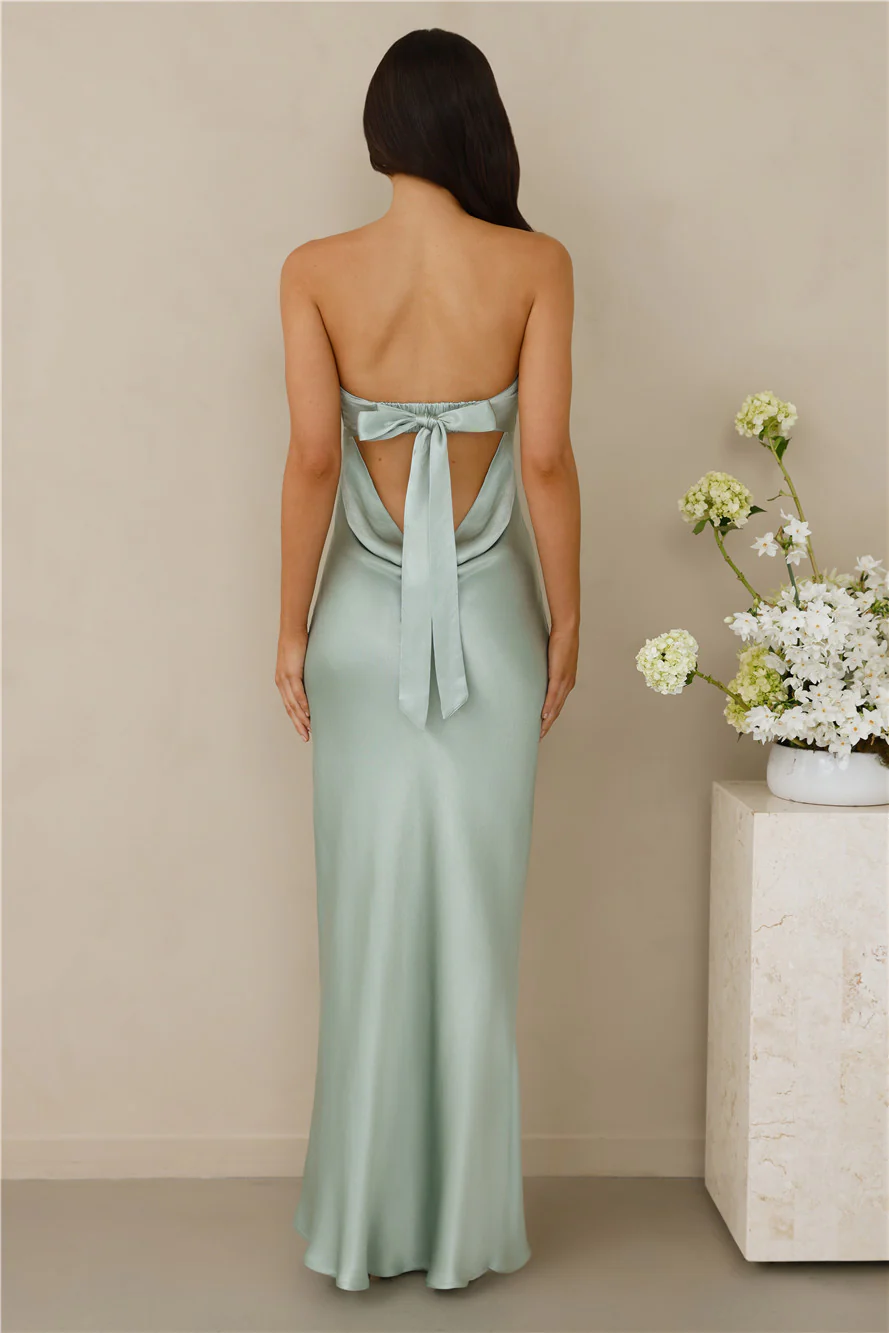 The Felicity Strapless Satin Maxi Dress Sage