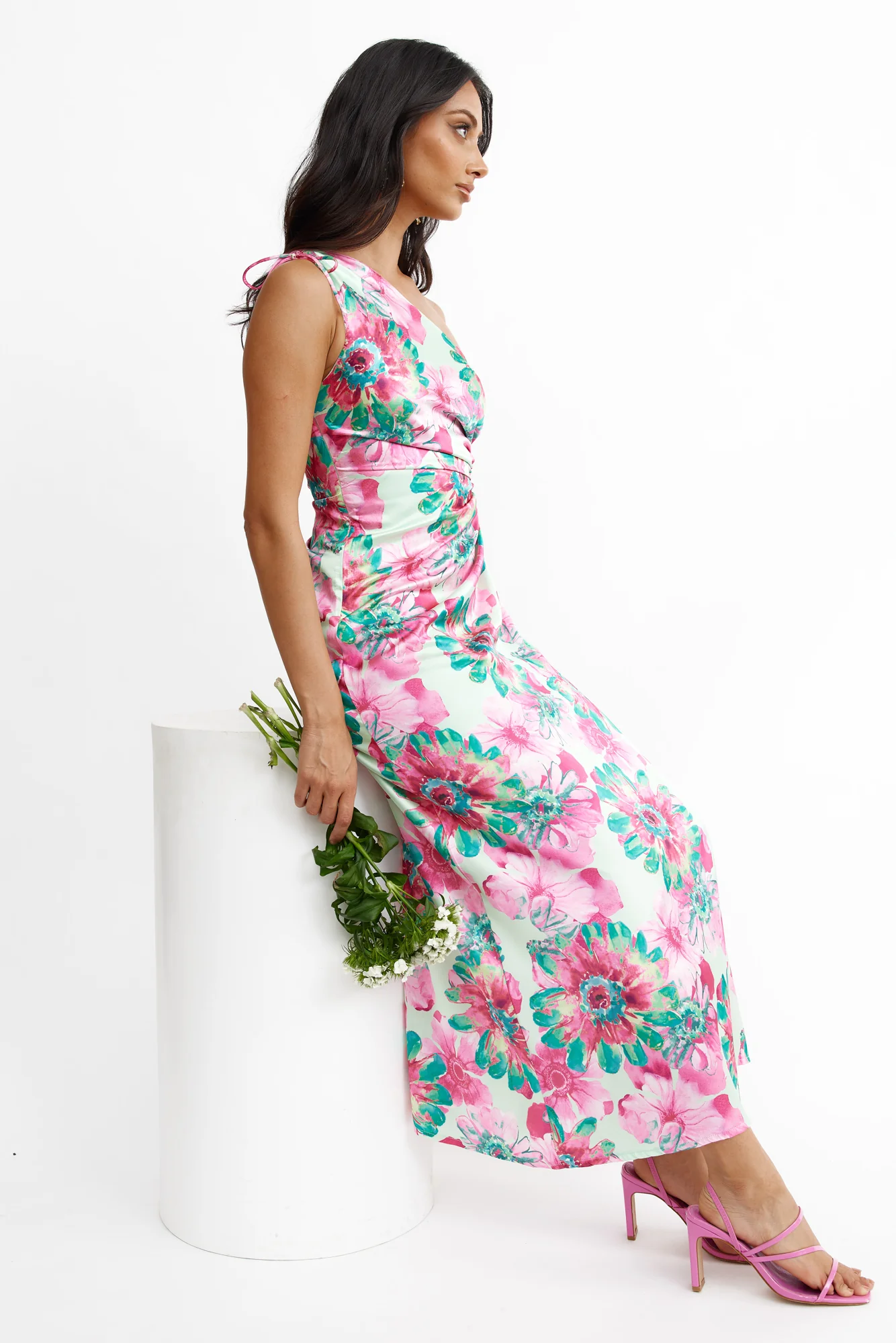 Ticket To Success One Shoulder Satin Maxi Dress Green