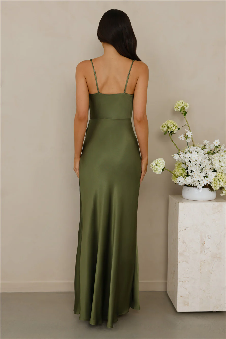 The Evelina Satin Maxi Dress Olive