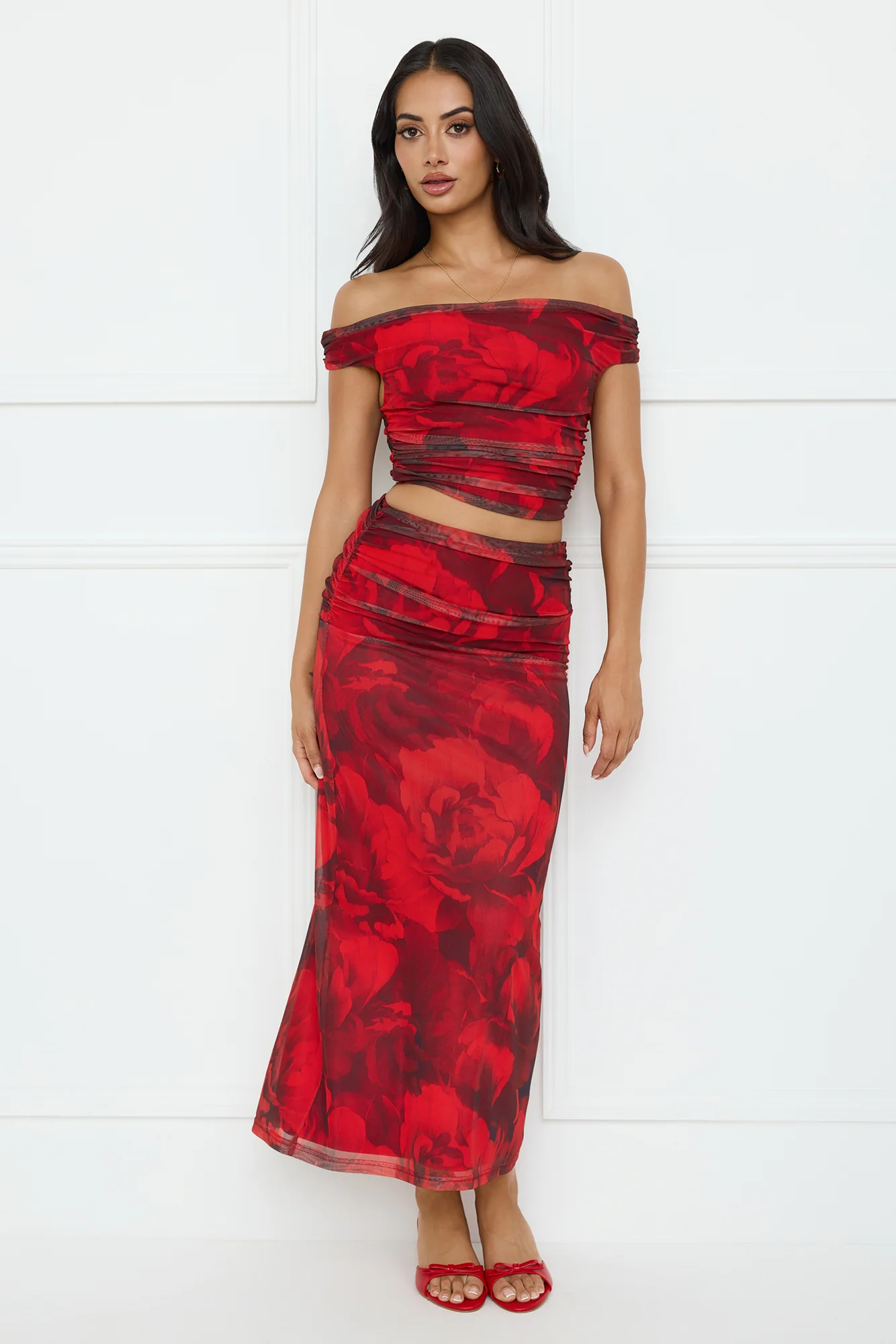 Spill The Goss Mesh Maxi Skirt Red