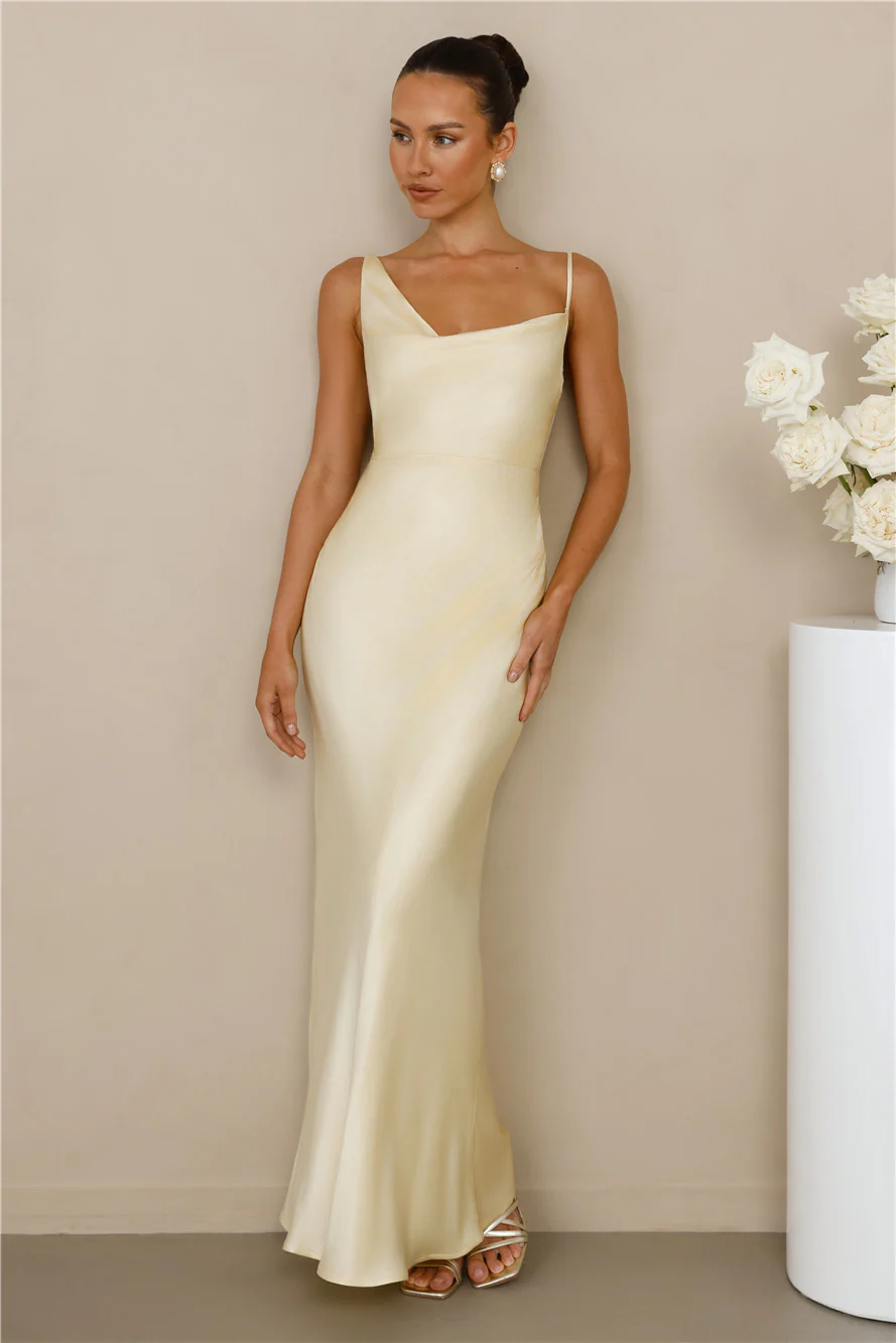 The Madeline Cowl Satin Maxi Dress Yellow