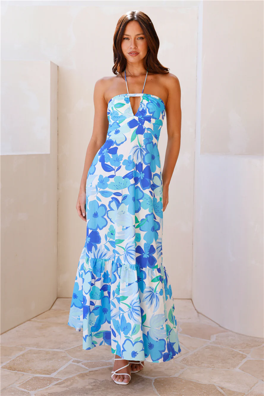 Surfside Escape Halter Maxi Dress Blue