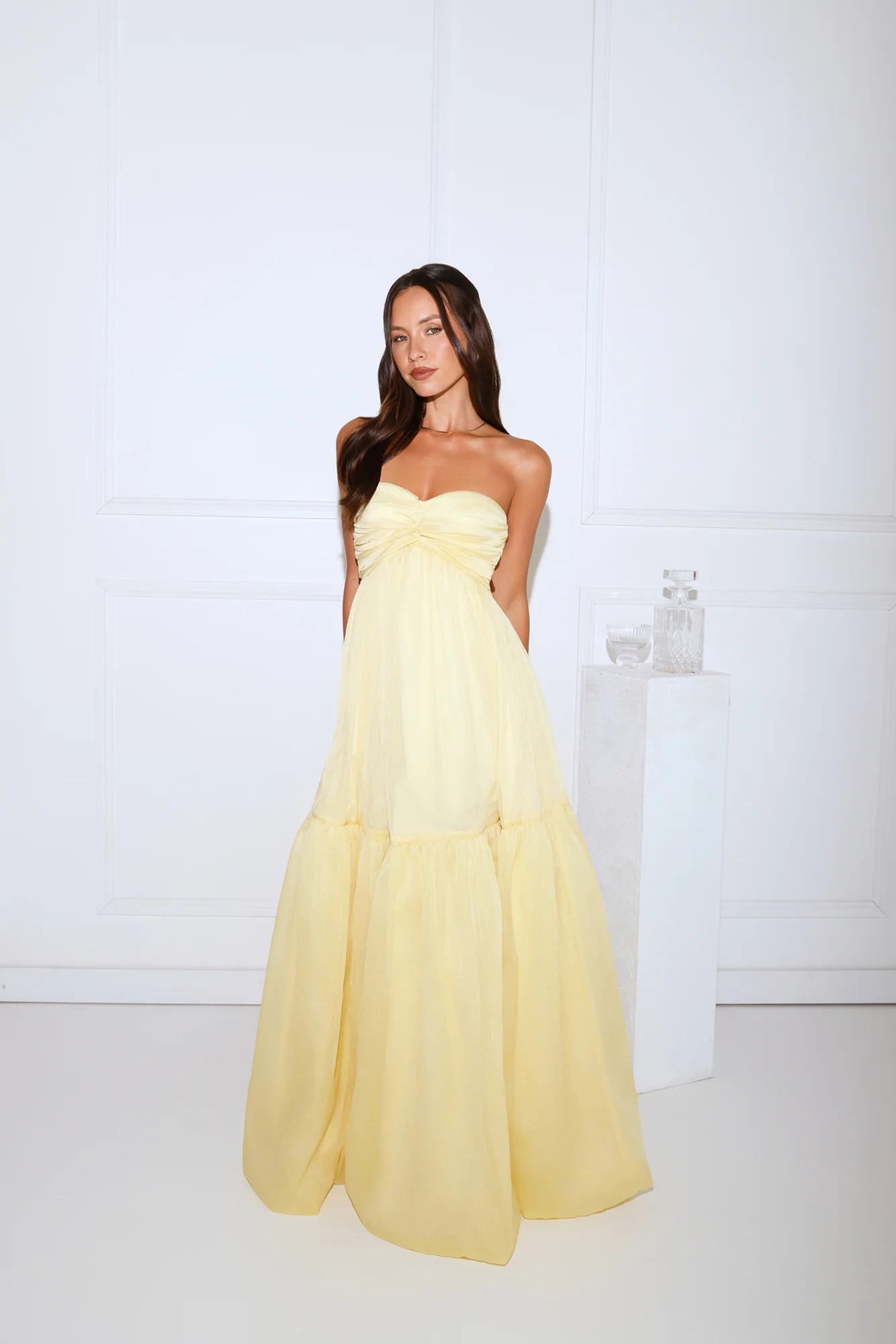 Unforgettable Style Strapless Maxi Dress Yellow
