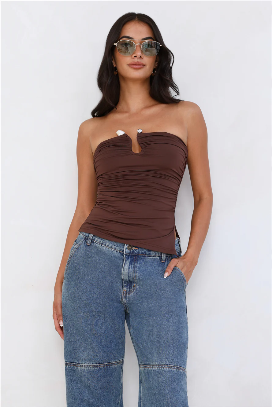 Sunset Spritz Strapless Top Brown