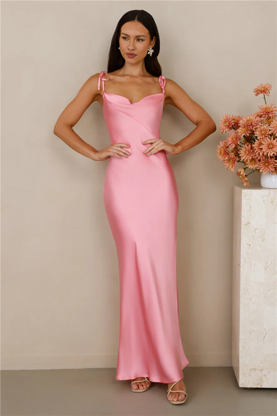 The Penelope Cowl Satin Maxi Dress Candy