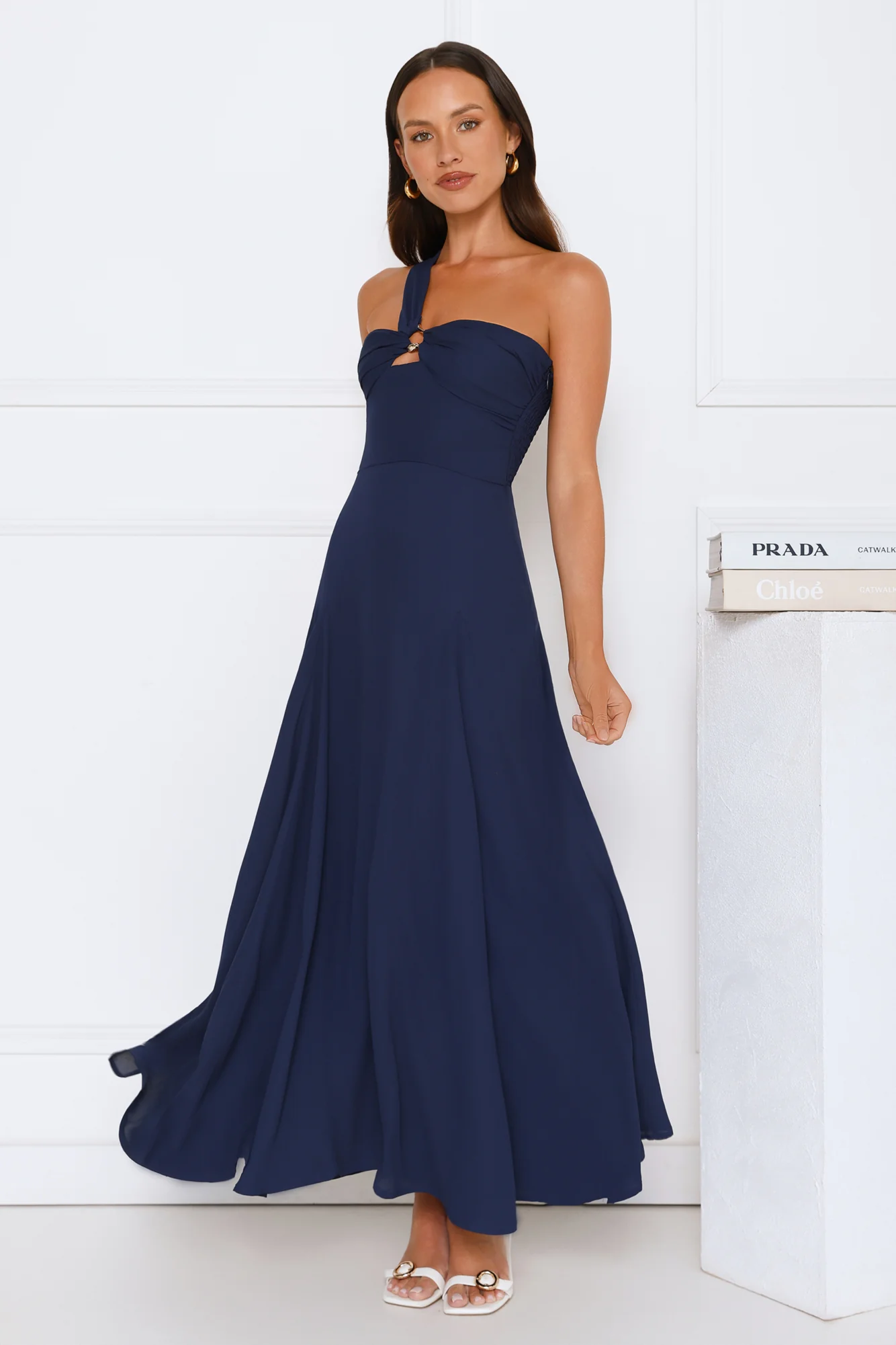 Styled Like A Star One Shoulder Maxi Dress Navy