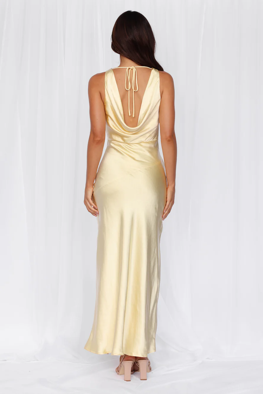 The Loretta Cowl Satin Maxi Dress Yellow