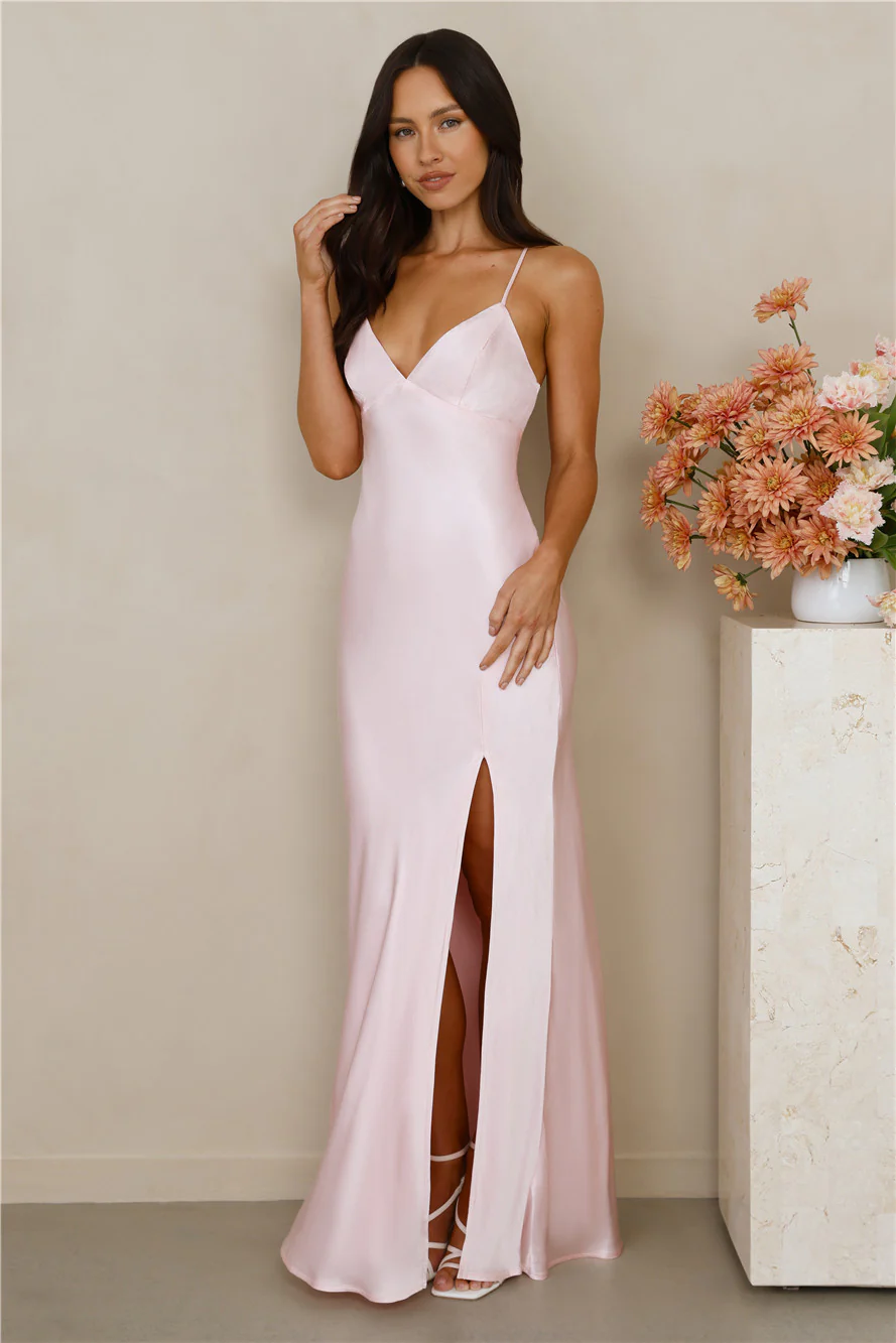 The Sophia Satin Maxi Dress Pink