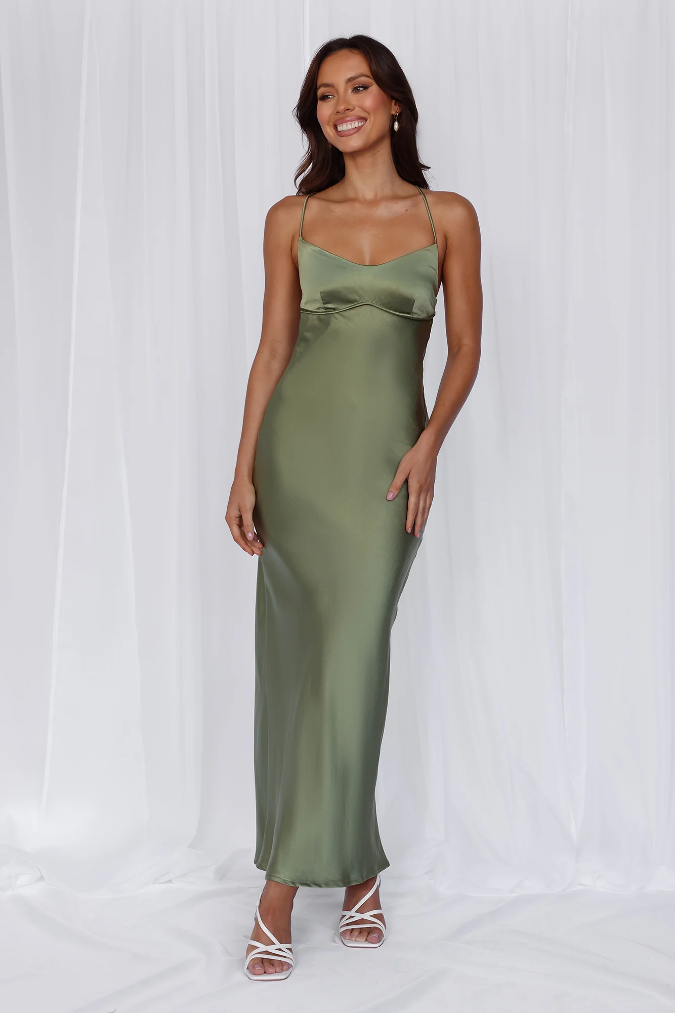 The Samara Satin Maxi Dress Olive