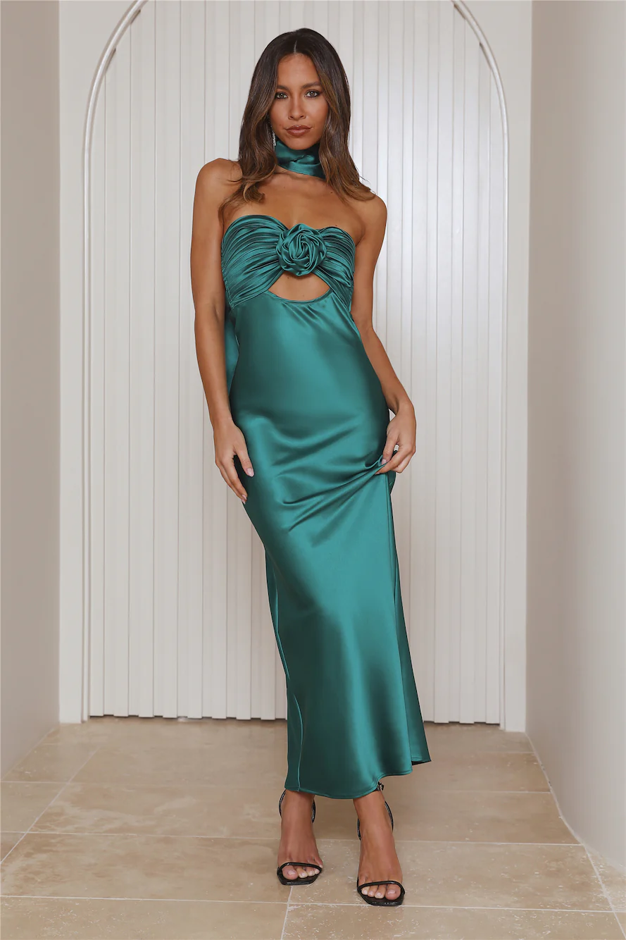Trend Lover Satin Maxi Dress Emerald