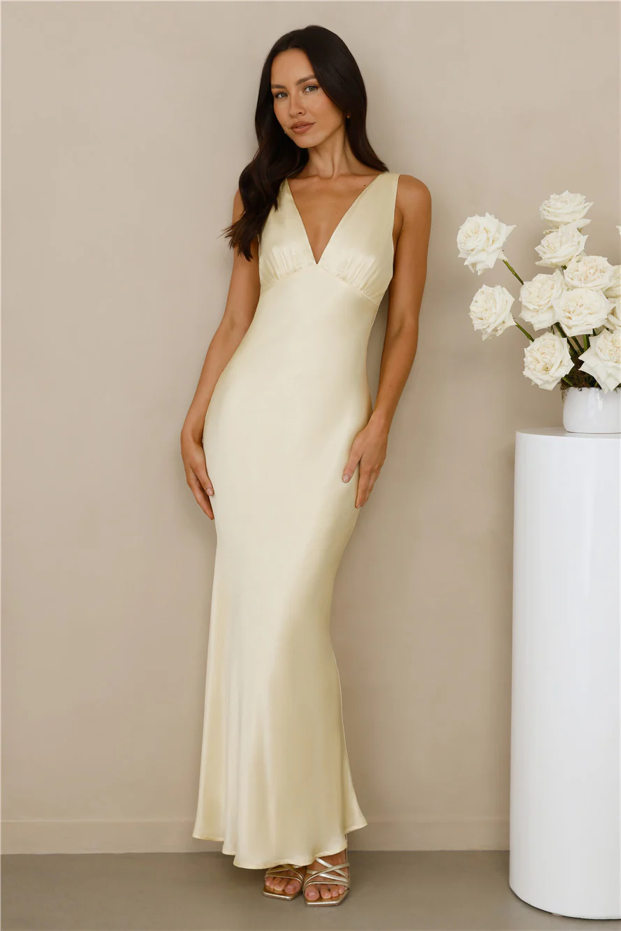 The Isabeau Satin Maxi Dress Yellow