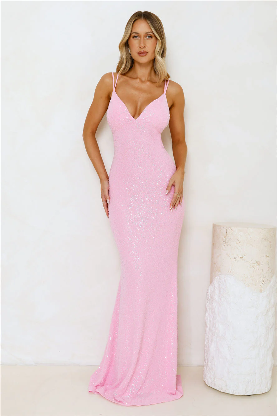 Shimmering Elegance Maxi Dress Pink