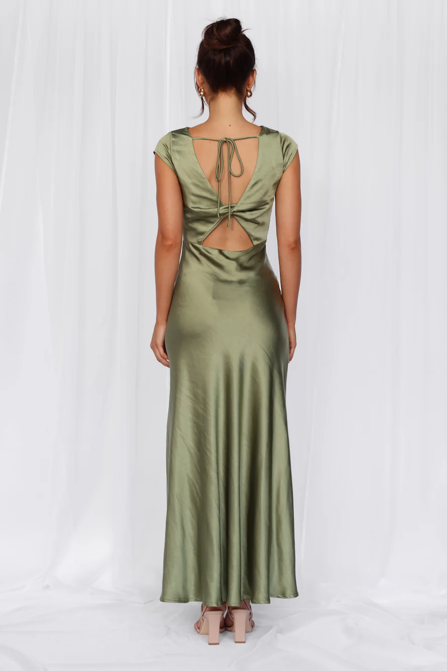 The Valentina Cap Sleeve Satin Maxi Dress Olive