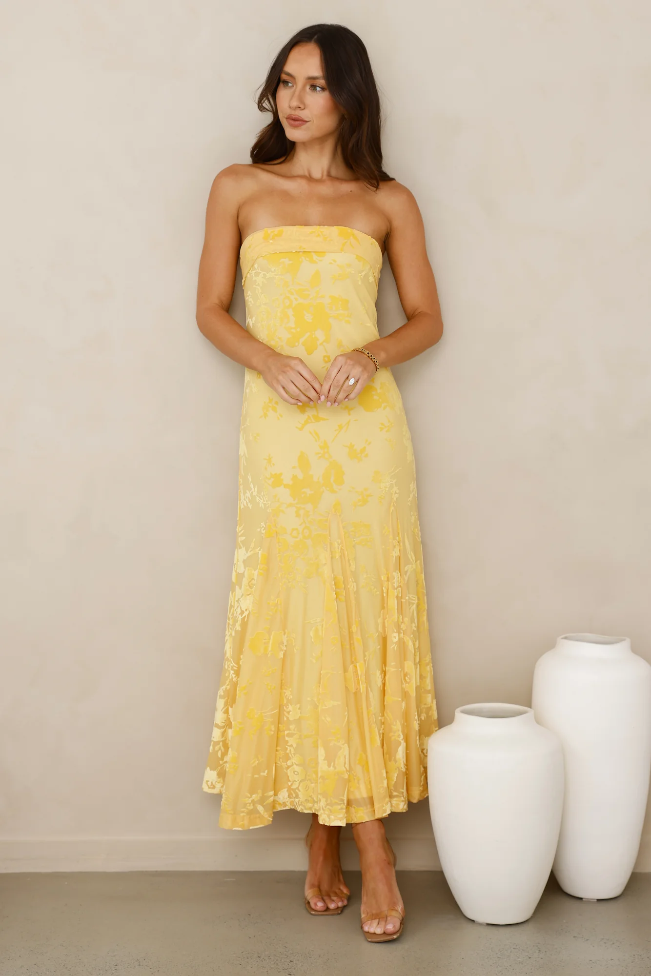 Style Empress Strapless Maxi Dress Yellow