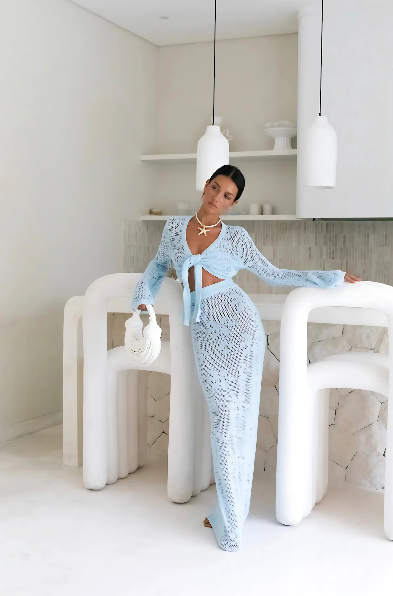 Terra Crochet Maxi Skirt Blue