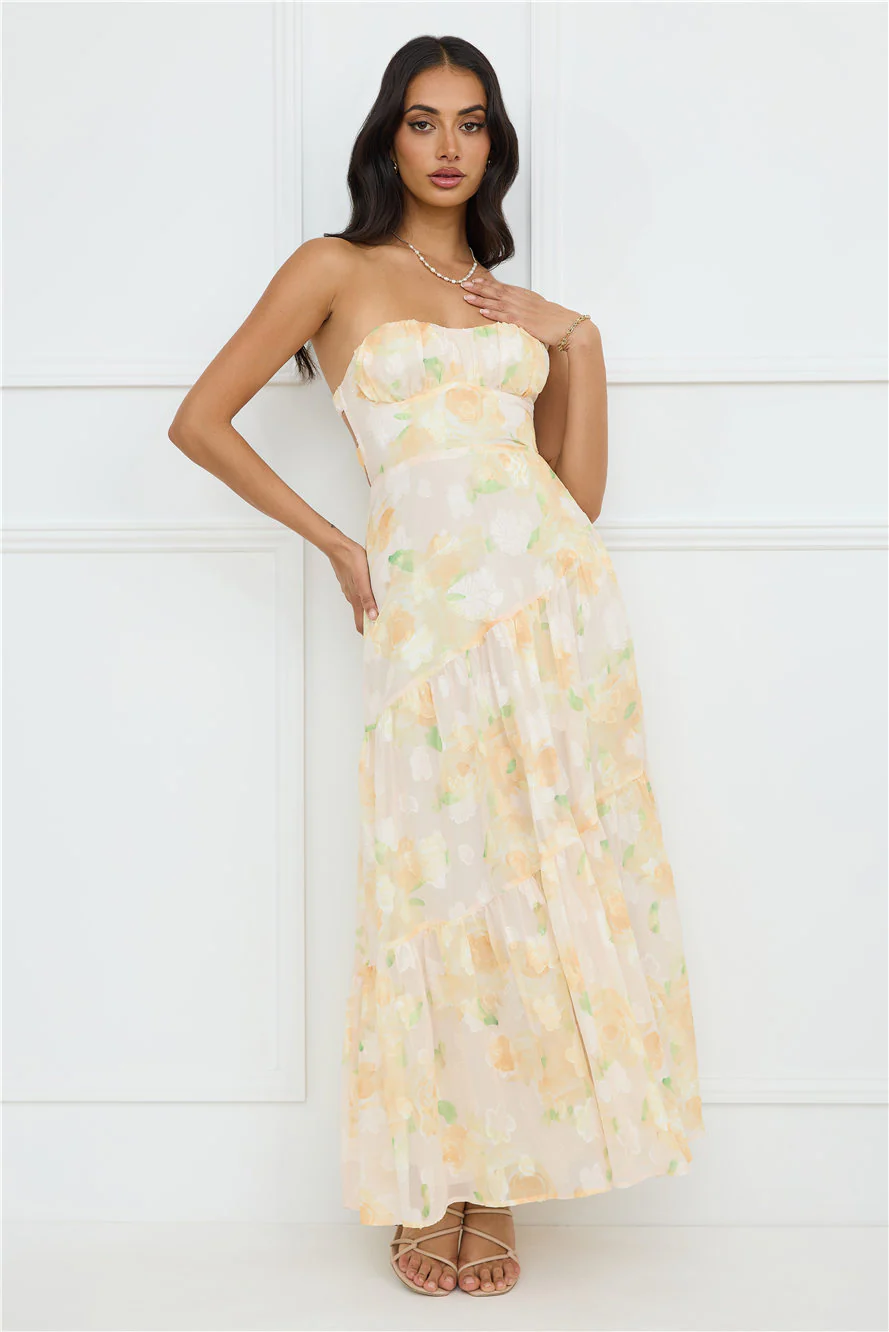 Sunshine Shores Strapless Maxi Dress Yellow