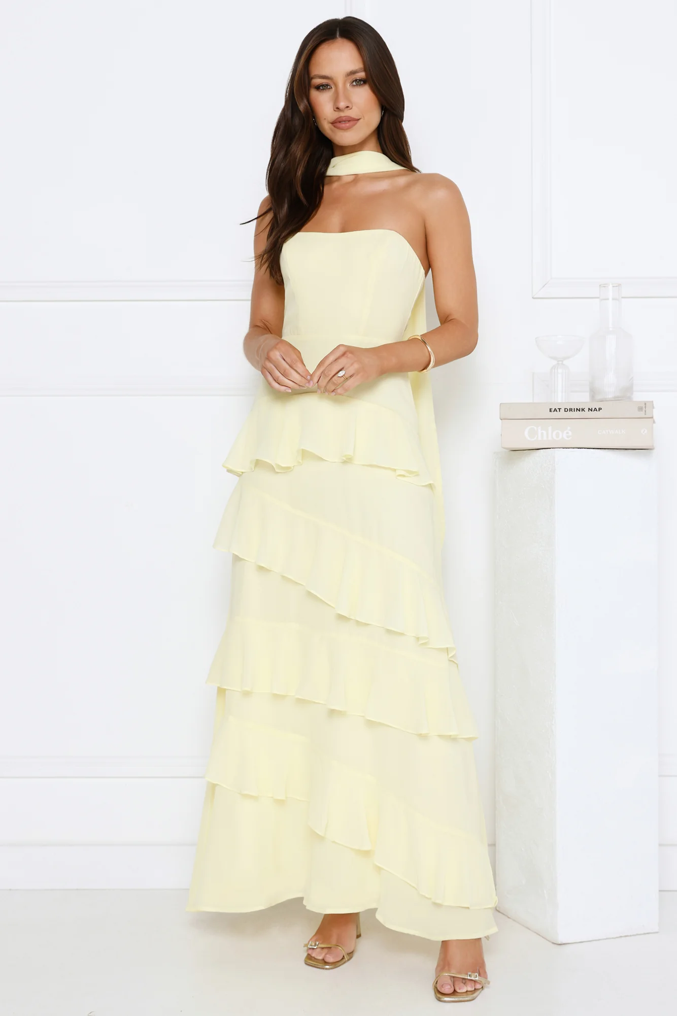 Sunset Reverie Strapless Maxi Dress Yellow