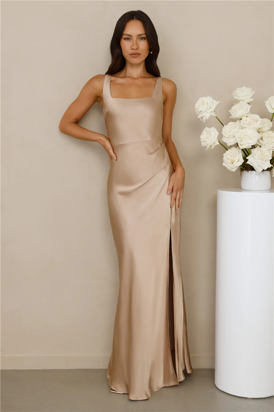 The Evelina Satin Maxi Dress Champagne