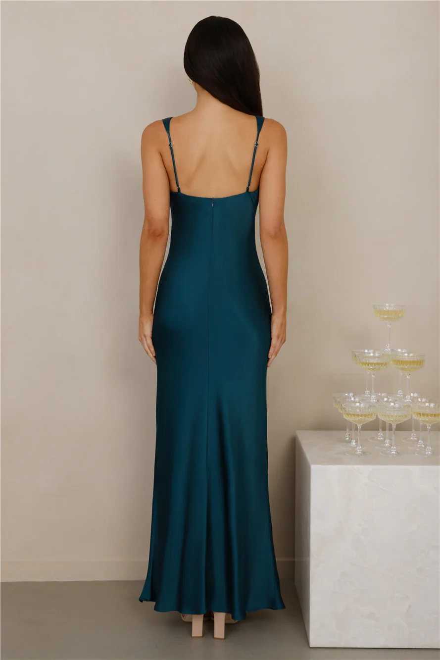 The Isabeau Satin Maxi Dress Teal