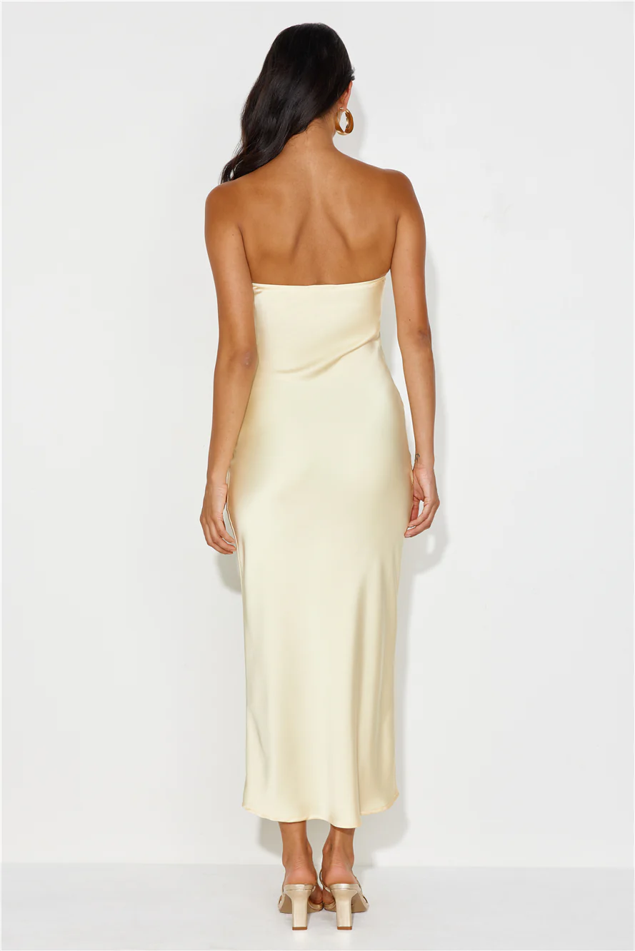 Unlike No Other Strapless Satin Maxi Dress Yellow