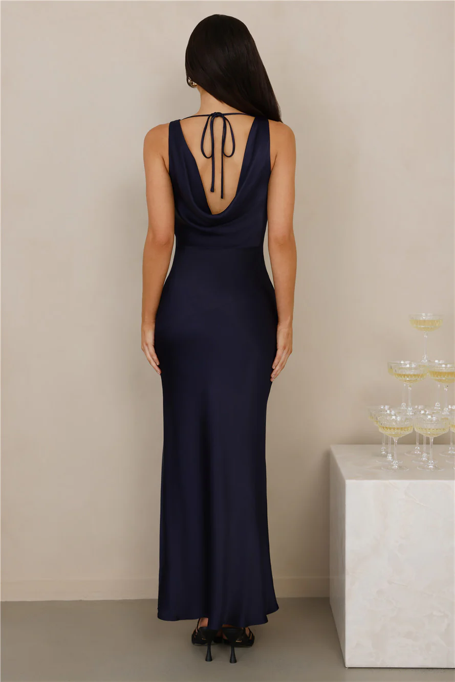 The Loretta Cowl Satin Maxi Dress Navy
