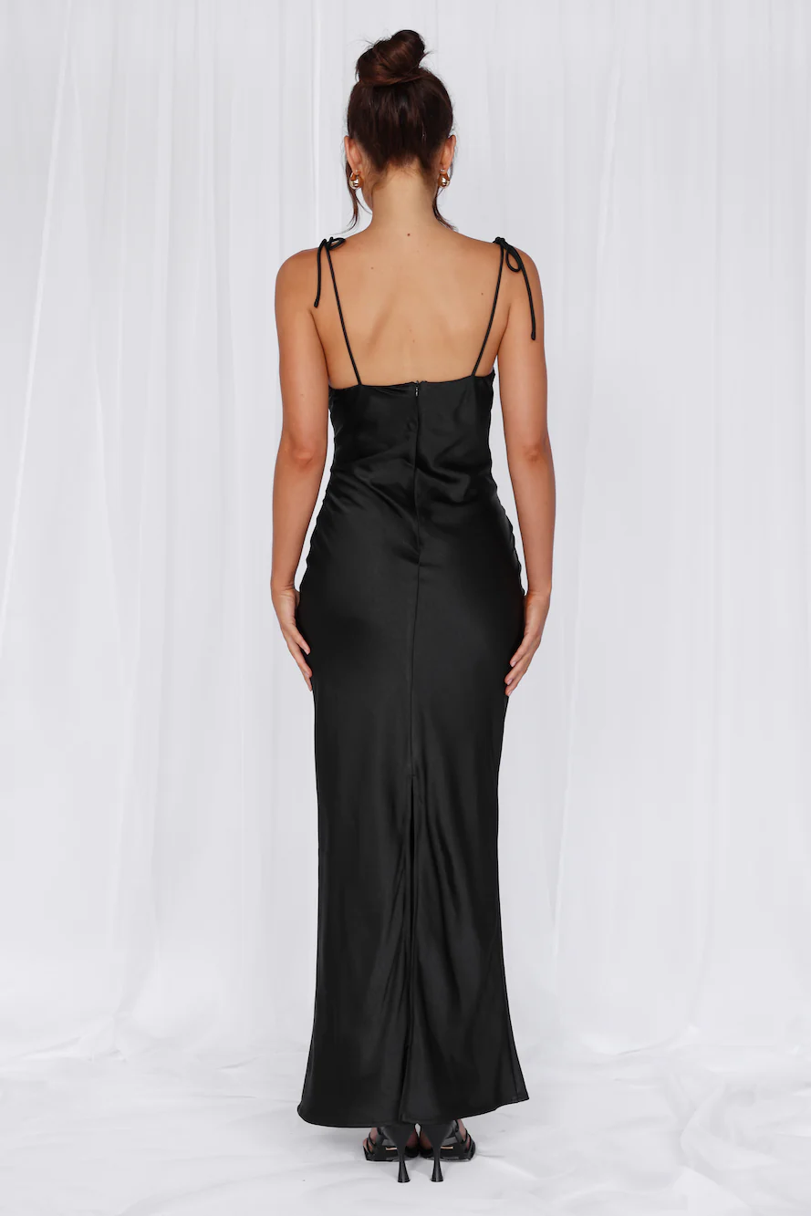 The Penelope Cowl Satin Maxi Dress Black