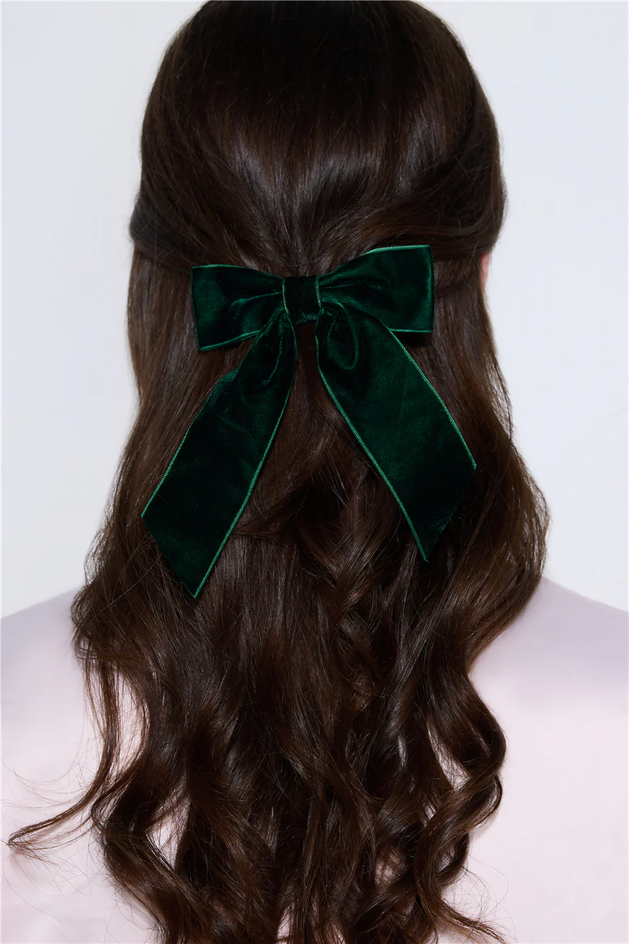 Velvet Bow Hair Clip Green