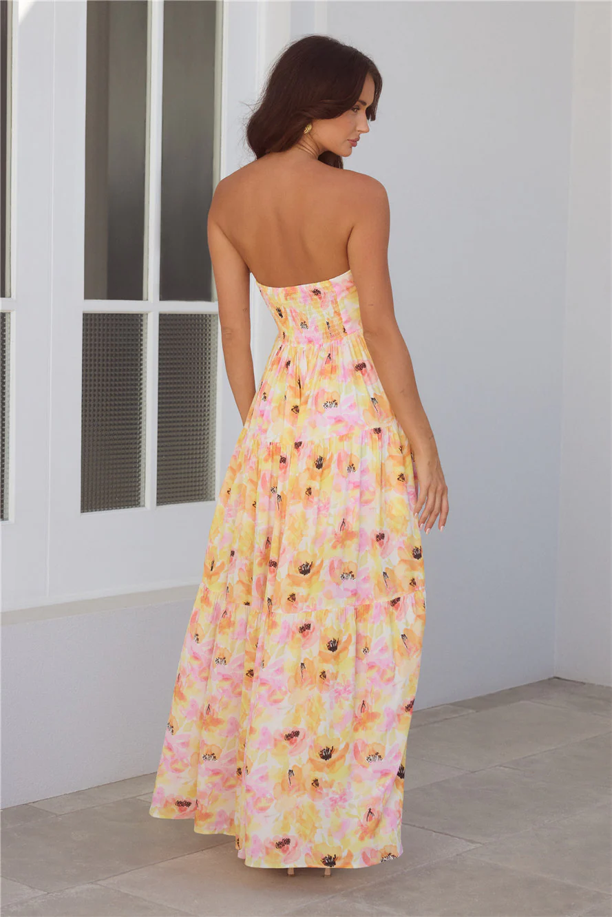 Sunlit Romance Strapless Maxi Dress Print