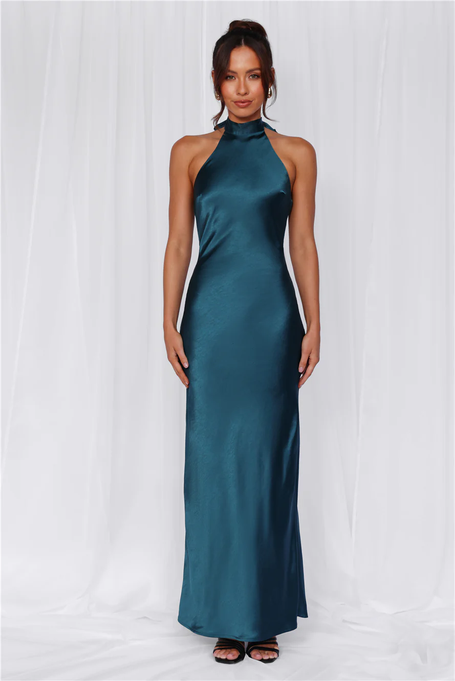 The Cleo Halter Satin Maxi Dress Teal