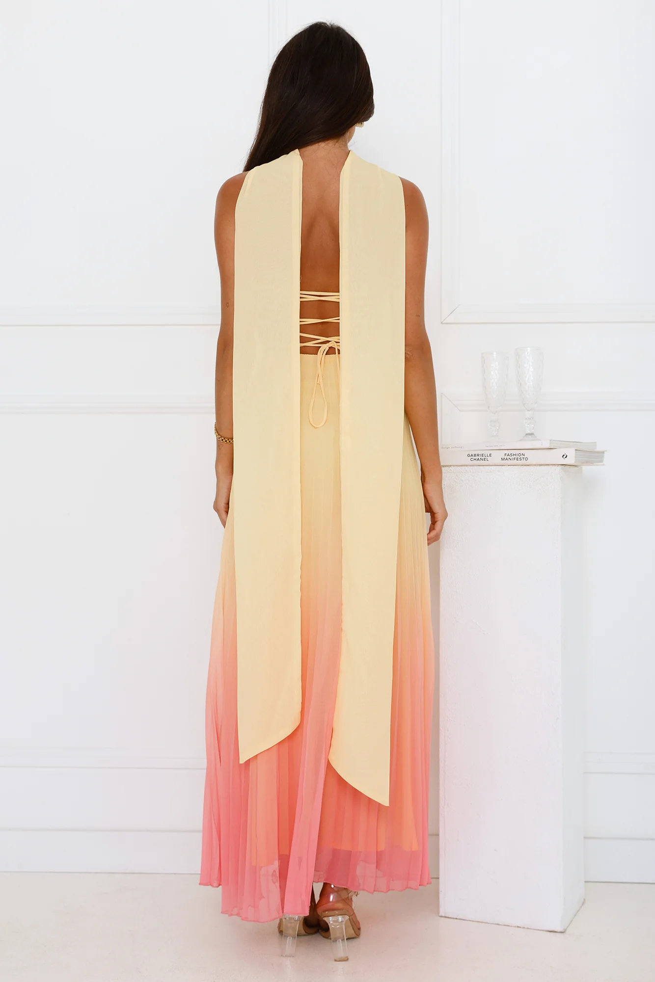 Sunset Magic Strapless Pleated Maxi Dress Yellow