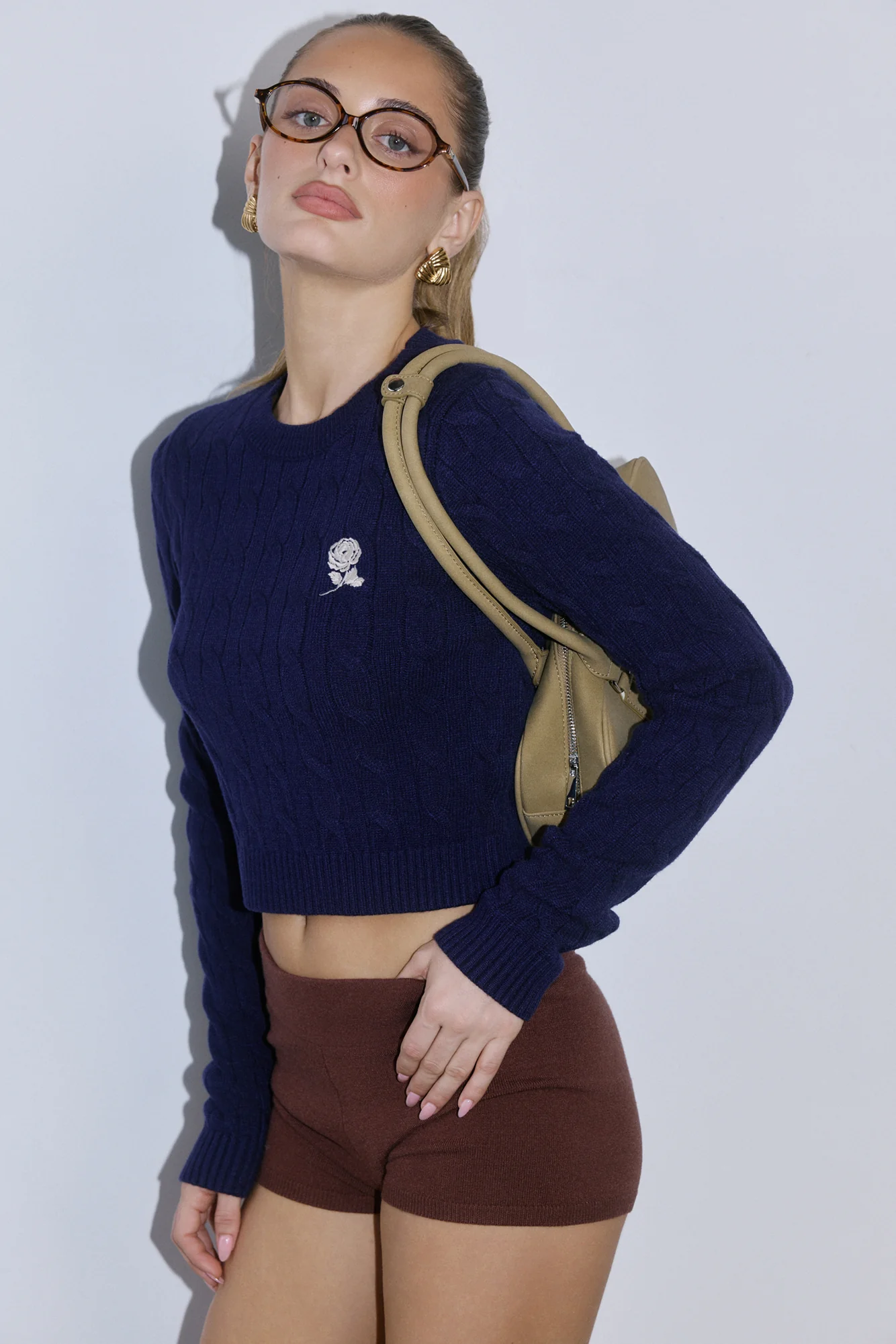 The Exclusive Cable Knit Rose Sweater Navy