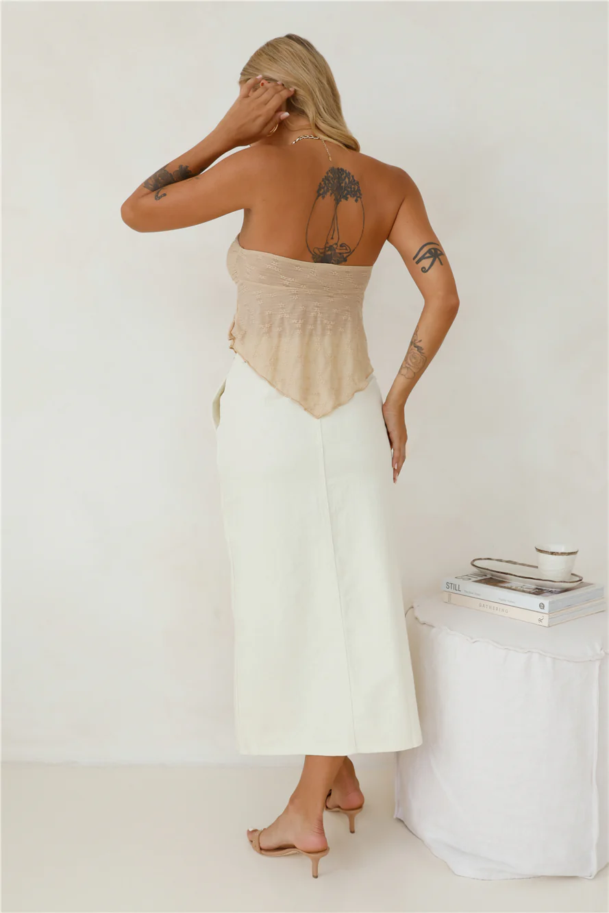 Sweet Berry Strapless Crop Top Beige