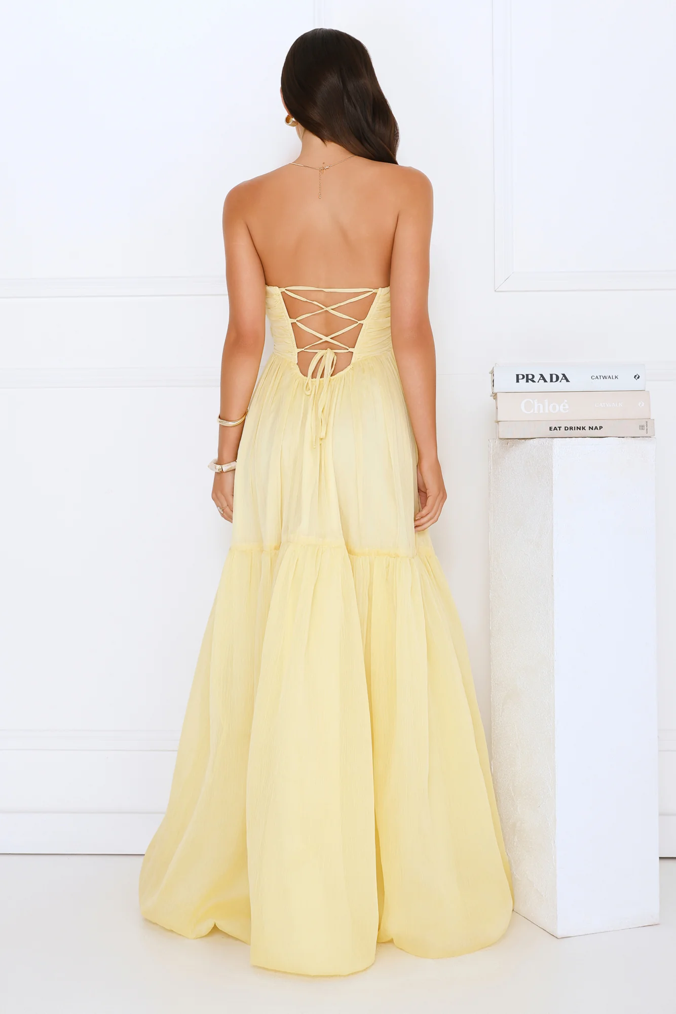 Unforgettable Style Strapless Maxi Dress Yellow