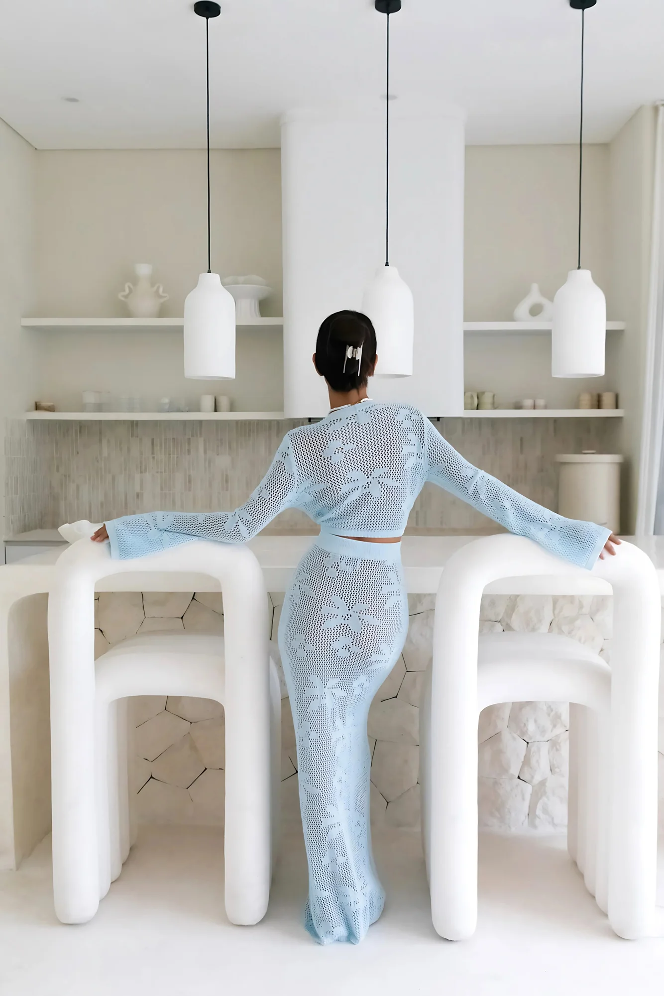 Terra Crochet Maxi Skirt Blue