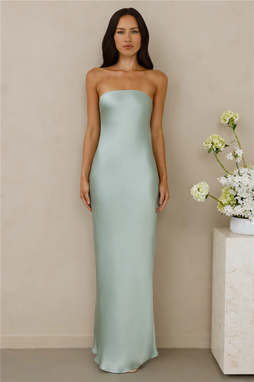 The Felicity Strapless Satin Maxi Dress Sage