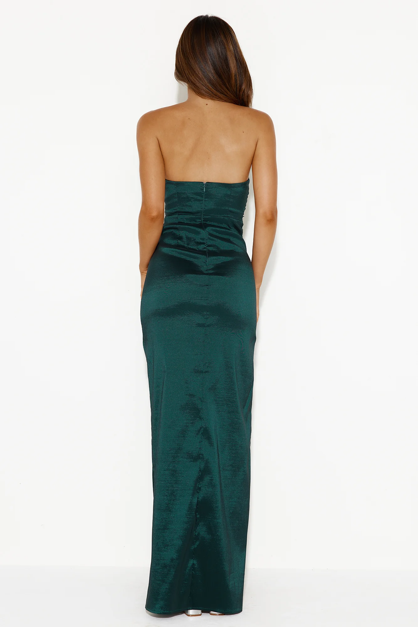Style Finesse Strapless Satin Maxi Dress Forest Green