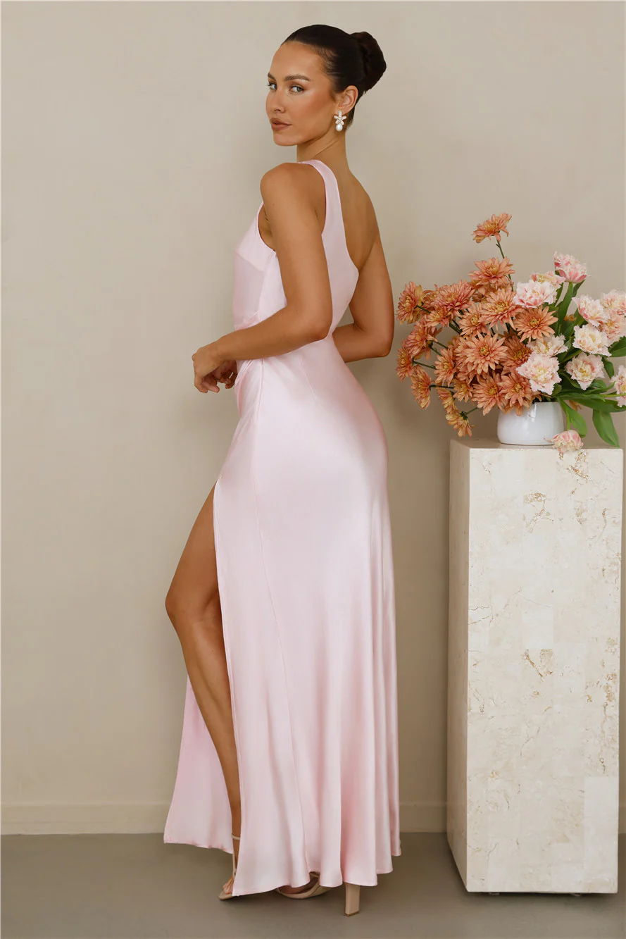 The Aurora One Shoulder Satin Maxi Dress Pink