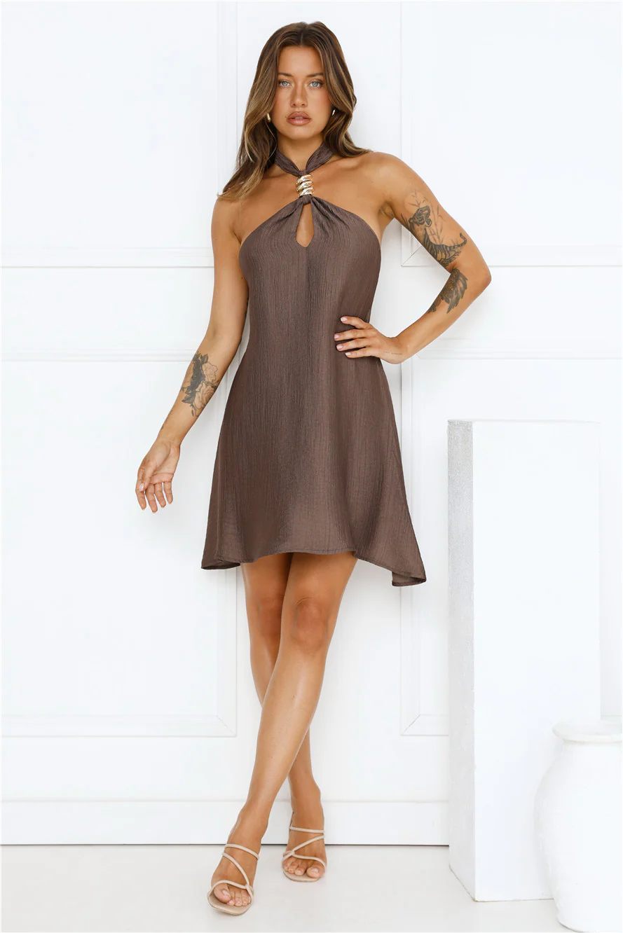 Sunset Muse Halter Mini Dress Brown