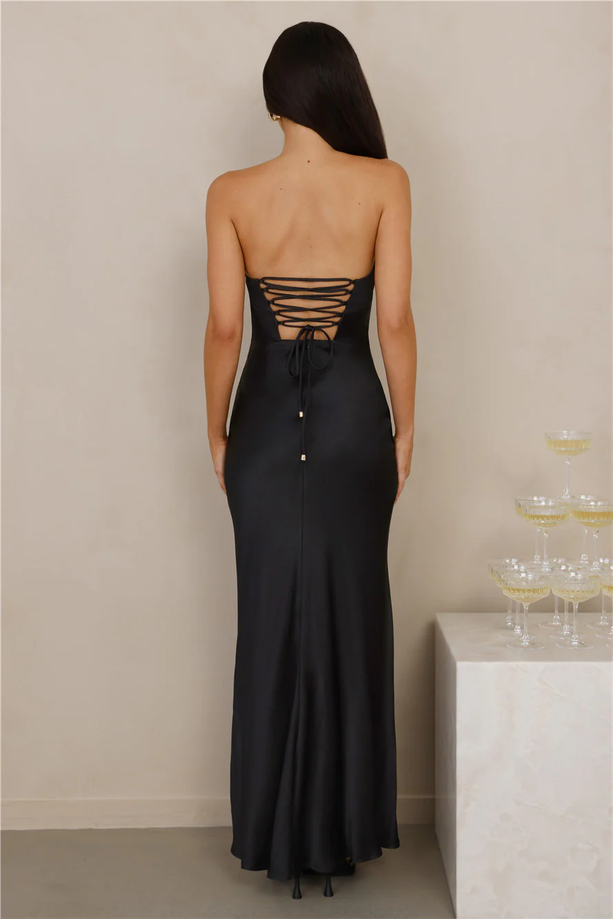 The Seraphina Strapless Satin Maxi Dress Black