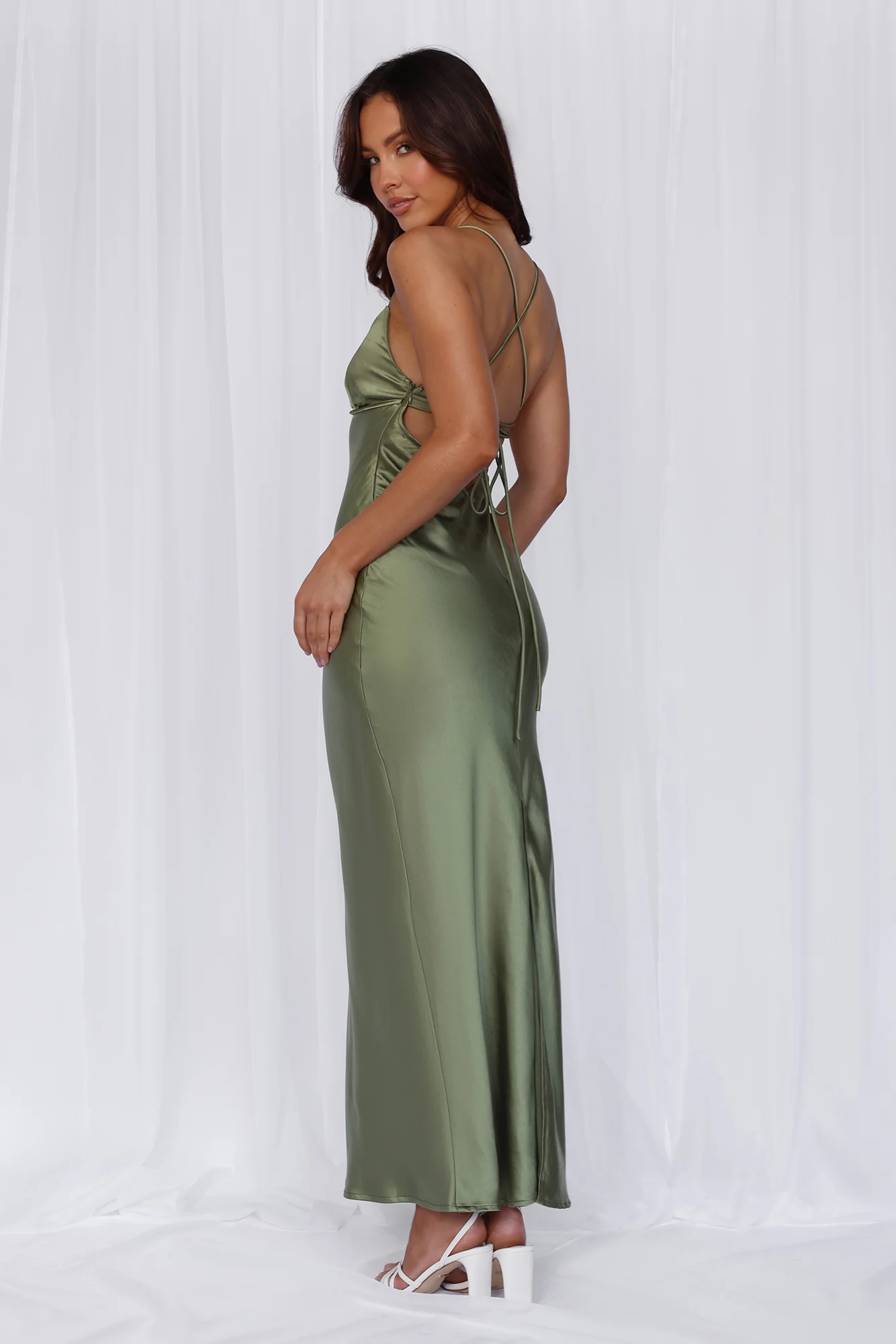 The Samara Satin Maxi Dress Olive