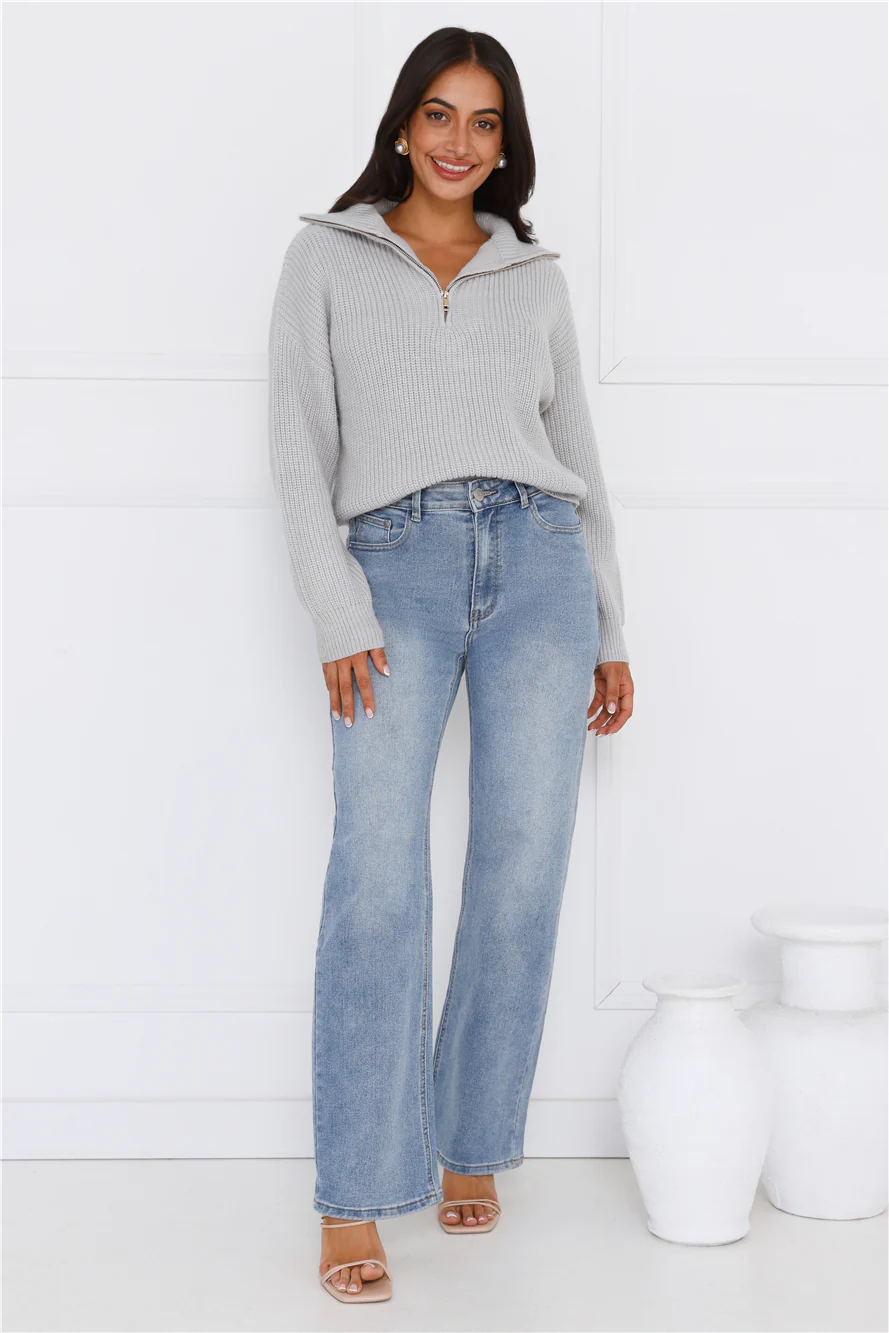 Snowfall Knitted Half Zip Sweater Grey