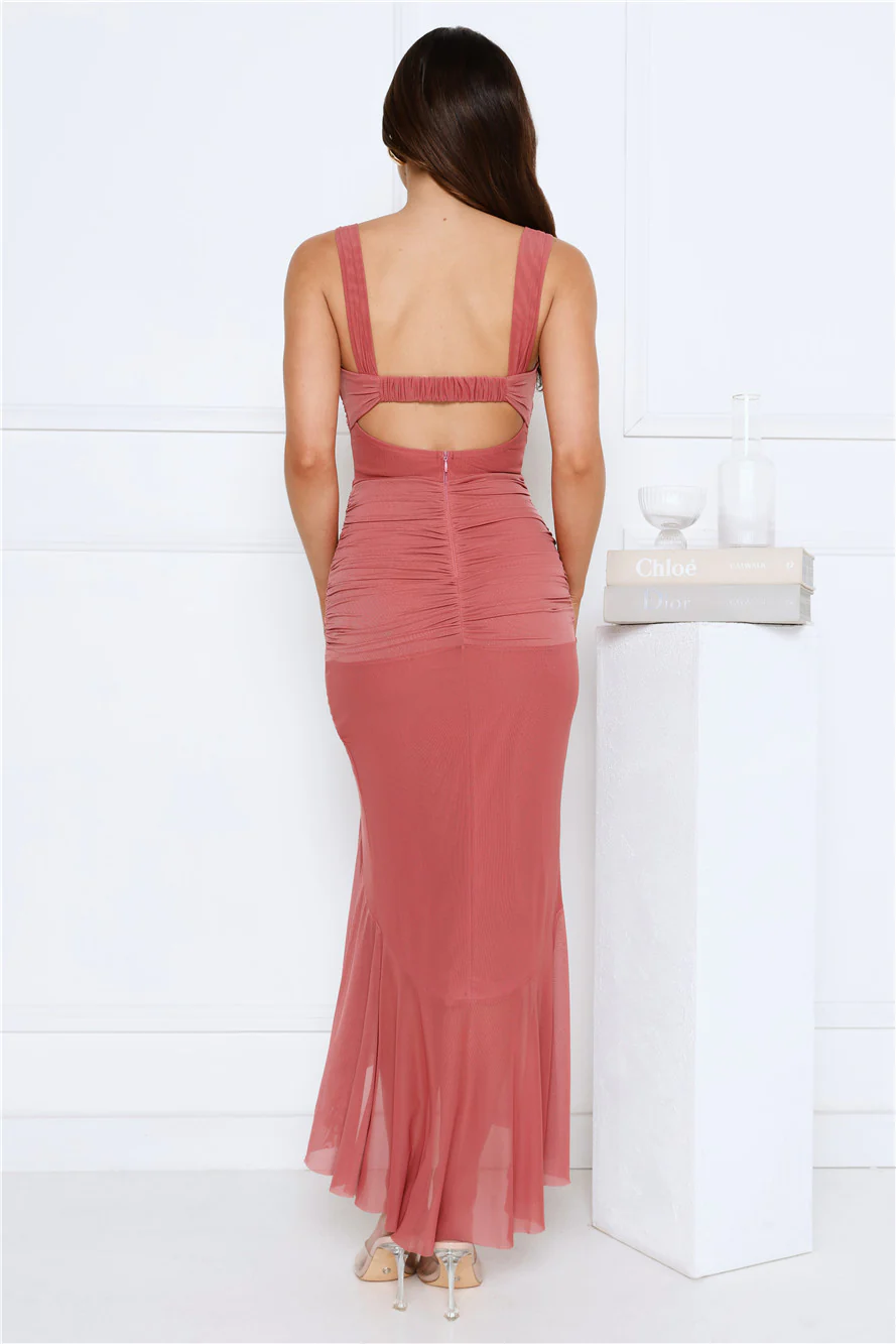 Twilight Whispers Mesh Maxi Dress Rose