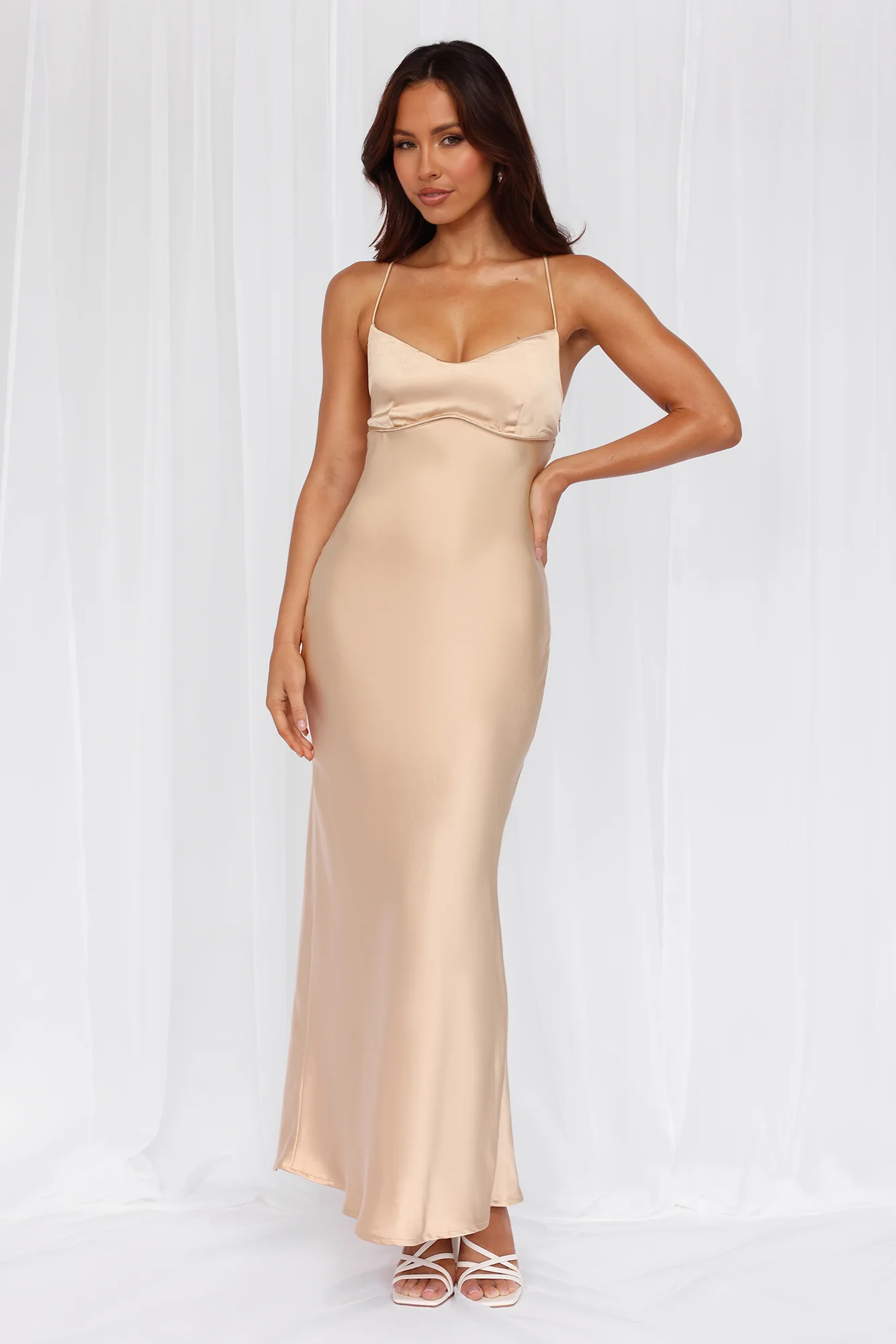 The Samara Satin Maxi Dress Champagne