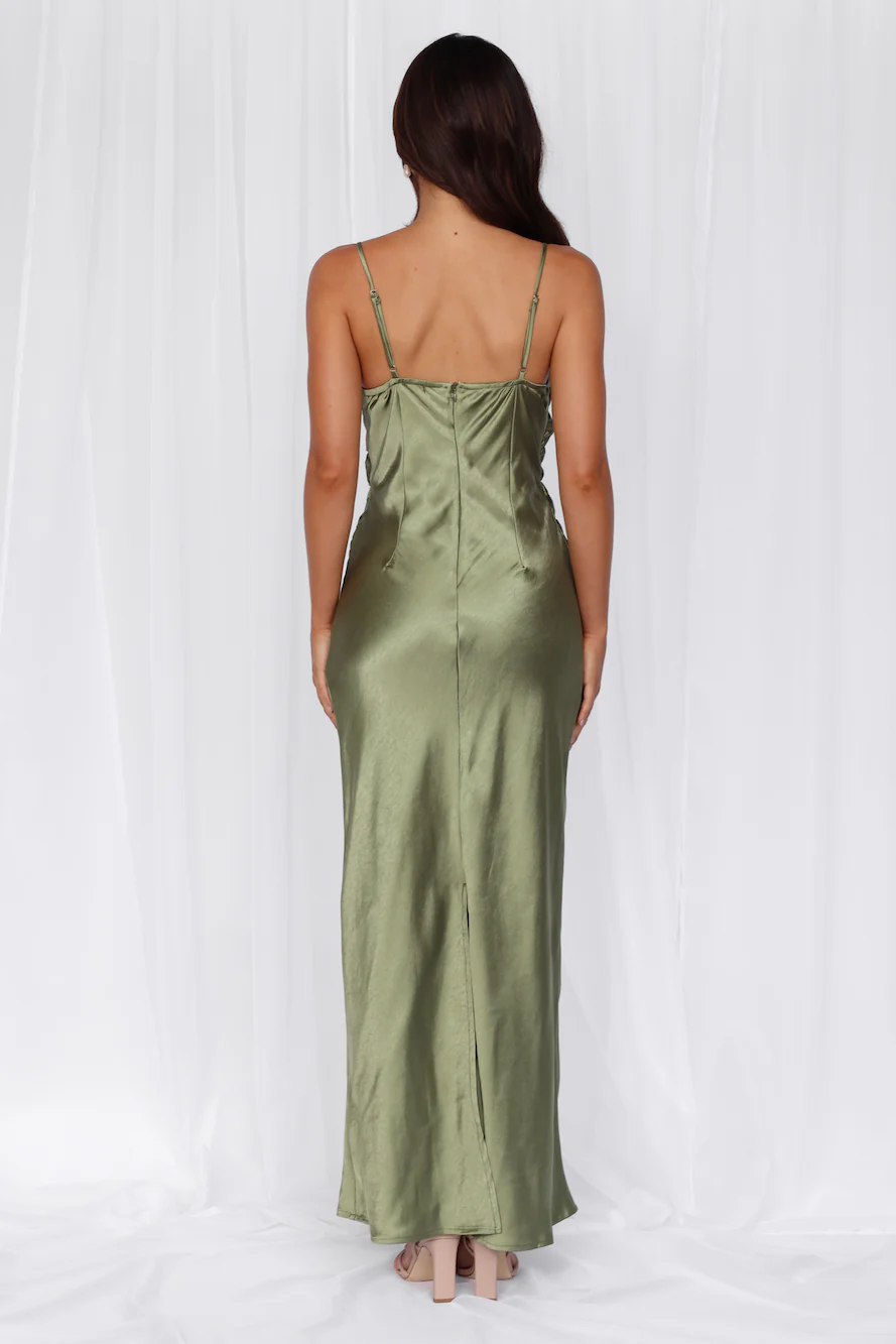The Madeline Cowl Satin Maxi Dress Olive
